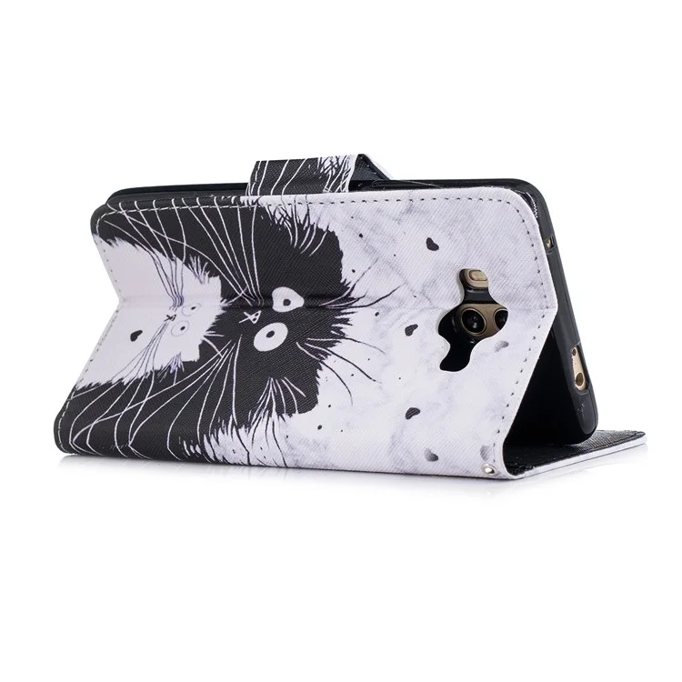 Pattern Printing PU Leather Wallet Stand Case for Huawei Mate 10 - Black and White Cats