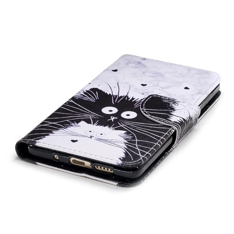 Pattern Printing PU Leather Wallet Stand Case for Huawei Mate 10 - Black and White Cats