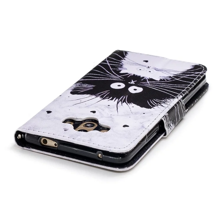 Pattern Printing PU Leather Wallet Stand Case for Huawei Mate 10 - Black and White Cats