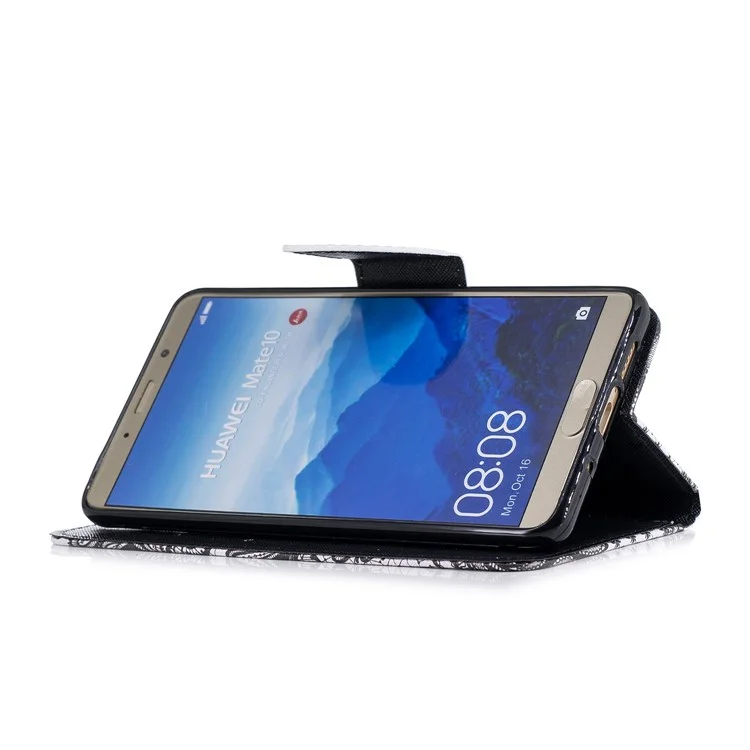Pattern Printing PU Leather Wallet Stand Case for Huawei Mate 10 - Black and White Cats
