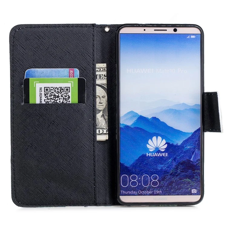Pattern Printing PU Leather Wallet Stand Case for Huawei Mate 10 - Black and White Cats