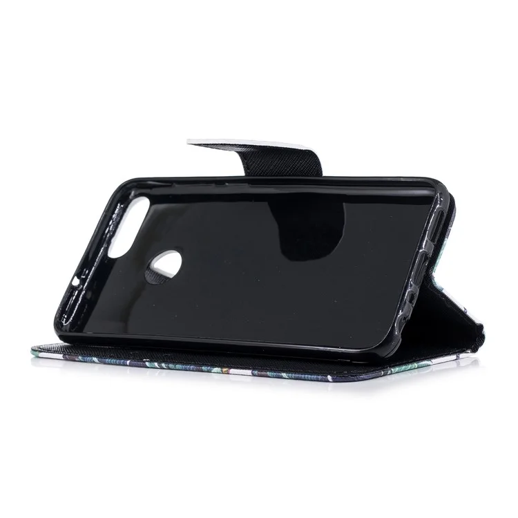 Pattern Imprenting Willet Stand Case Para Huawei P Smart / Disfruta 7s - Flores Negras