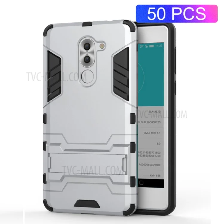 50Pcs/Set Cool Guard Plastic + TPU Kickstand Phone Case for Huawei Honor 6x (2016)/Mate 9 Lite/GR5 2017 - Silver