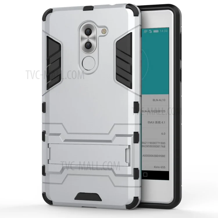 50Pcs/Set Cool Guard Plastic + TPU Kickstand Phone Case for Huawei Honor 6x (2016)/Mate 9 Lite/GR5 2017 - Silver