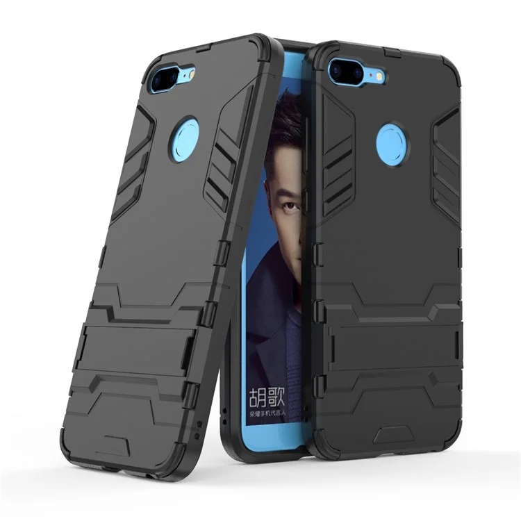 50Pcs/Set Cool Guard Plastic TPU Hybrid Mobile Phone Cover Shell with Kickstand for Huawei Honor 9 Lite / Youth Edition - Black