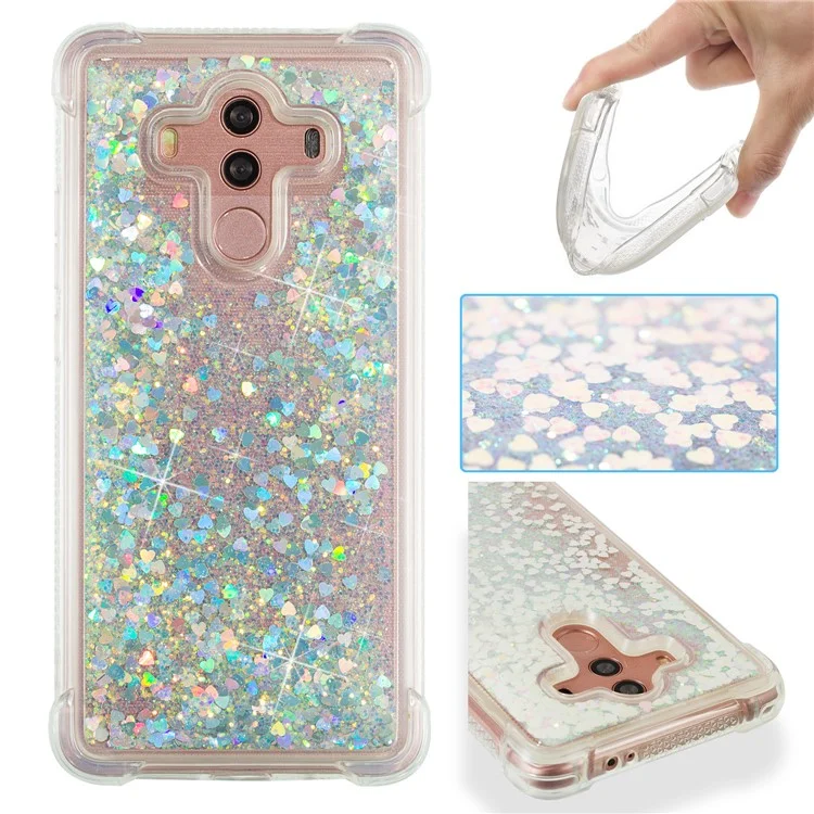 For Huawei Mate 10 Pro Moving Glitter Powder Sequins TPU Shockproof Case - Silver