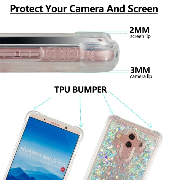 For Huawei Mate 10 Pro Moving Glitter Powder Sequins TPU Shockproof Case - Silver