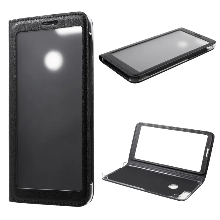 View Window Flip Leather Phone Case for Huawei Honor 9 Lite / Honor 9 Youth Edition - Black