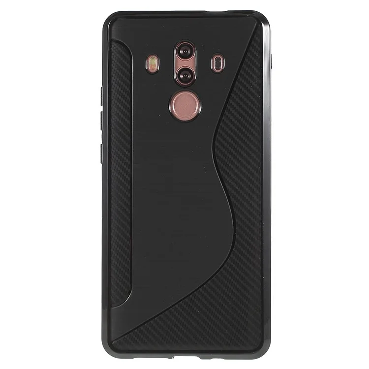 100Pcs/Set Carbon Fiber Brushed S Shape TPU Mobile Phone Case for Huawei Mate 10 Pro - Black