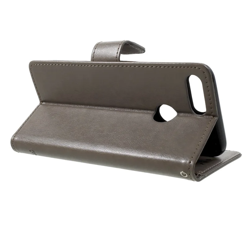 Imprint Butterfly Flower portemonnee stand lederen hoes voor Huawei P Smart / Enjoy 7S - Grijs