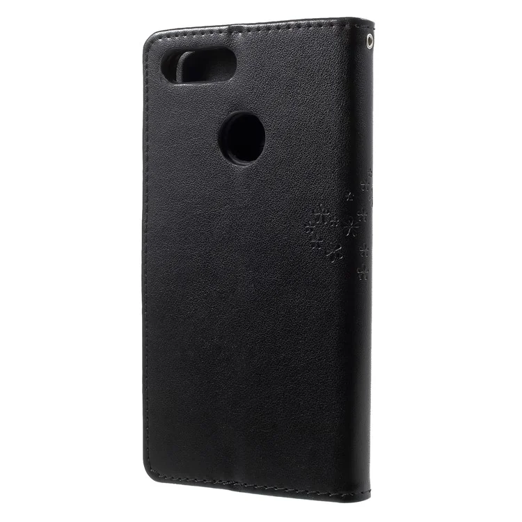 Imprint Tree Owl Pattern Wallet Leather Case for Huawei Honor 9 Lite / Honor 9 Youth Edition - Black