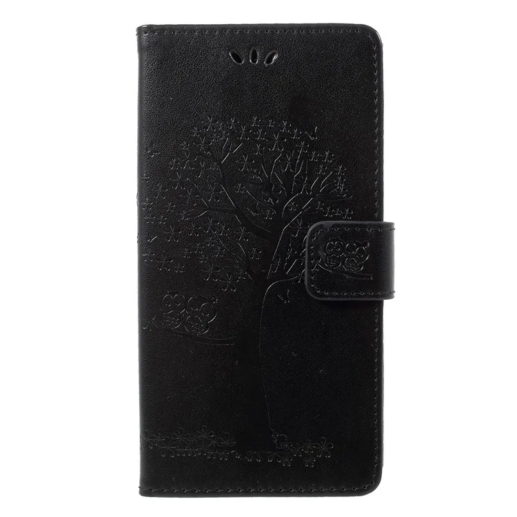 Imprint Tree Owl Pattern Wallet Leather Case for Huawei Honor 9 Lite / Honor 9 Youth Edition - Black