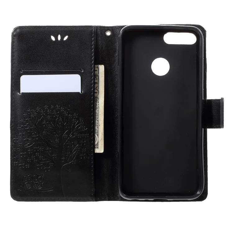 Imprint Tree Owl Pattern Wallet Leather Case for Huawei Honor 9 Lite / Honor 9 Youth Edition - Black