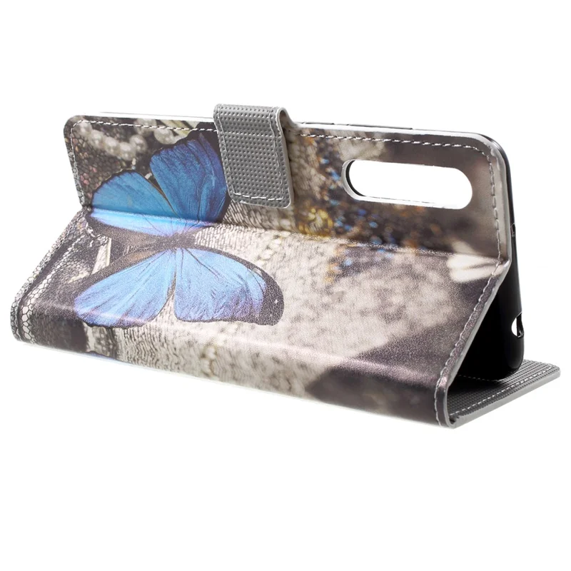 Pattern Printing Wallet Stand Leather Shell for Huawei P20 Pro - Blue Butterfly