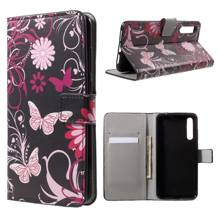 Pattern Printing Wallet Stand Leather Case for Huawei P20 - Butterfly and Flower