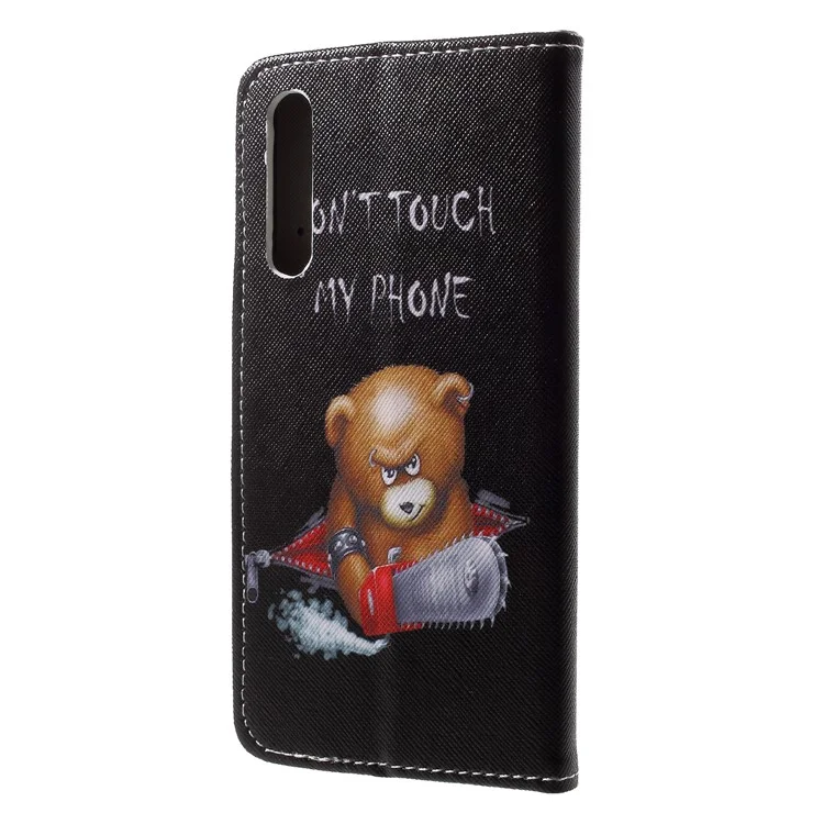 Estuche de Billetera de Cuero de Impresión de Patrones Para Huawei P20 - Oso Marrón y Palabras de Advertencia