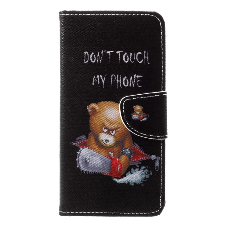 Estuche de Billetera de Cuero de Impresión de Patrones Para Huawei P20 - Oso Marrón y Palabras de Advertencia