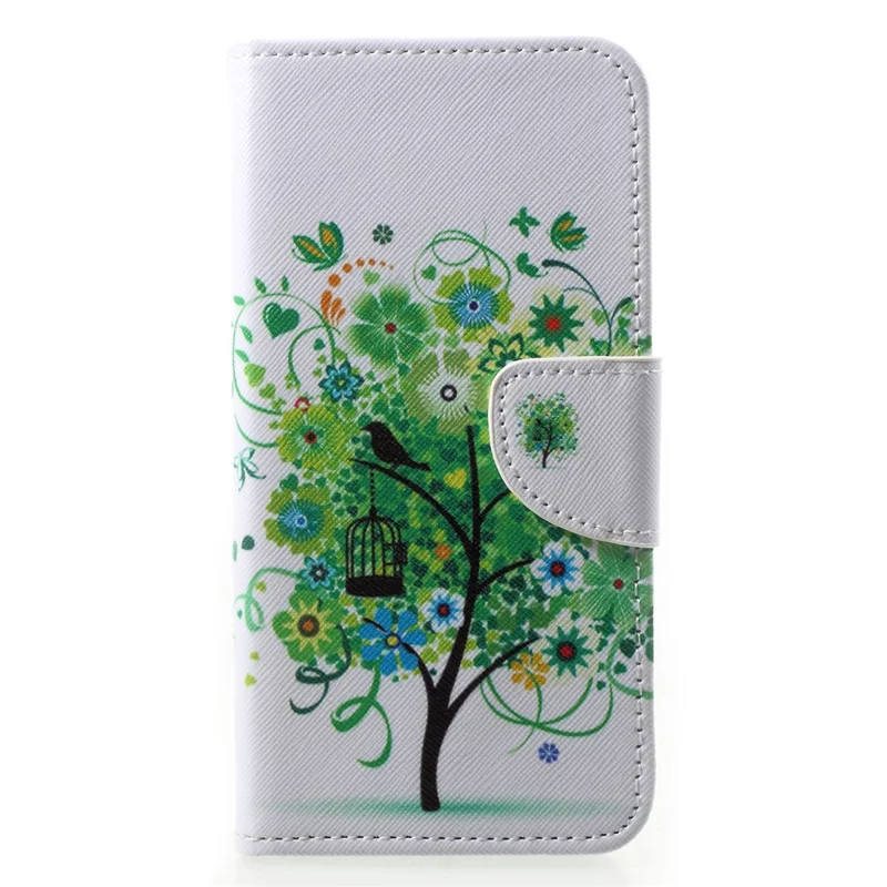 Pattern Printing Leather Wallet Shell Case for Huawei P20 - Green Tree
