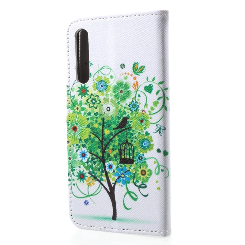 Pattern Printing Leather Wallet Shell Case for Huawei P20 - Green Tree