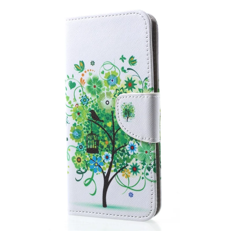 Pattern Printing Leather Wallet Shell Case for Huawei P20 - Green Tree
