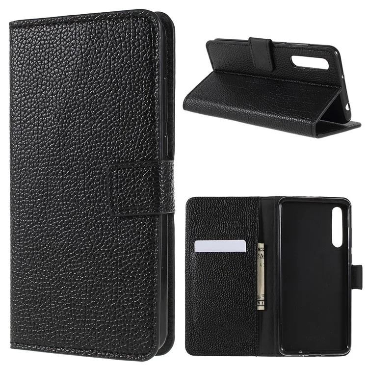 Litchi Texture Stand Leather Wallet Phone Case for Huawei P20 Pro - Black