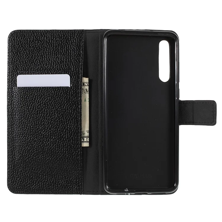 Litchi Texture Stand Leather Wallet Phone Case for Huawei P20 Pro - Black