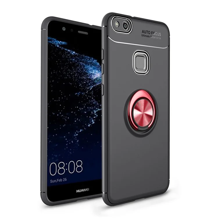 Ringue de Doigt TPU Back Case Pour Huawei P10 Lite (feuille de Métal de Support Magnétique Intégré) - le Noir / Rouge