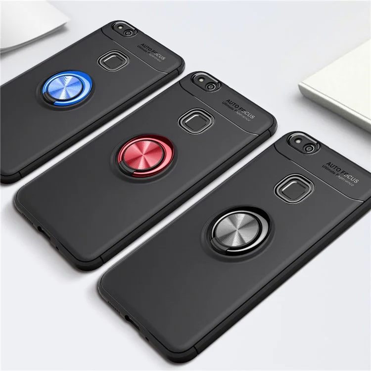 Ringue de Doigt TPU Back Case Pour Huawei P10 Lite (feuille de Métal de Support Magnétique Intégré) - le Noir / Rouge