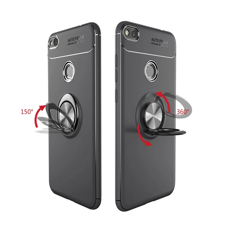 Finger Ring Kickstand TPU Case for Huawei P8 Lite (2017) / Honor 8 Lite (Built-in Magnetic Holder Metal Sheet) - Black / Grey