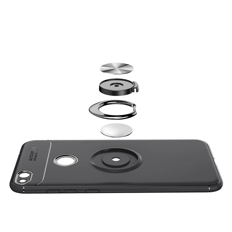 Case TPU Ring Kickstand Pour Huawei P8 Lite (2017) / Honor 8 Lite (feuille de Métaux de Support Magnétique Intégré) - le Noir / Gris