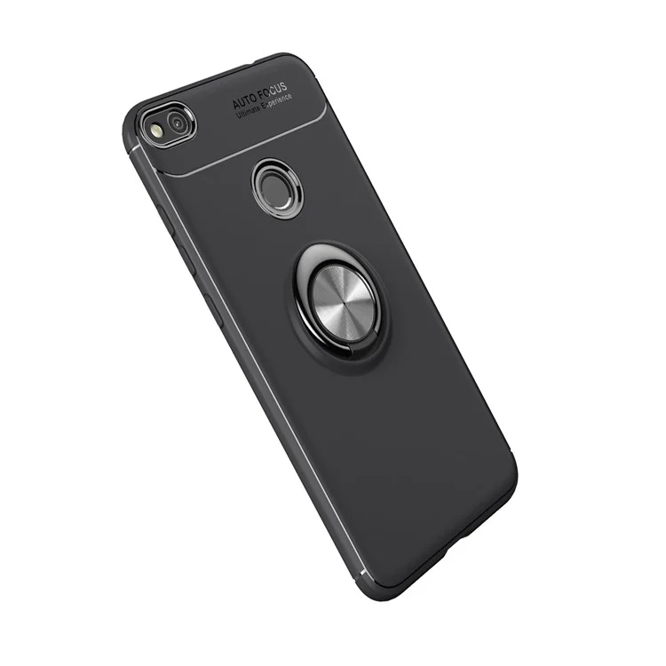 Case TPU Ring Kickstand Pour Huawei P8 Lite (2017) / Honor 8 Lite (feuille de Métaux de Support Magnétique Intégré) - le Noir / Gris