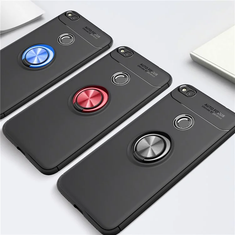 Finger Ring Kickstand TPU Cover for Huawei P8 Lite (2017) / Honor 8 Lite (Built-in Magnetic Holder Metal Sheet) - Black / Red