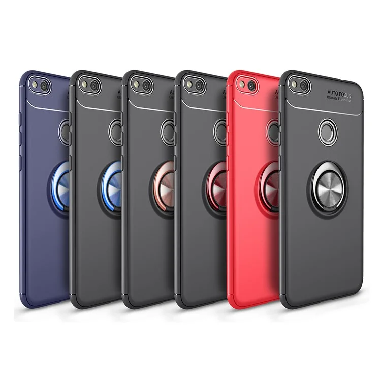 Finger Ring Kickstand TPU Cover for Huawei P8 Lite (2017) / Honor 8 Lite (Built-in Magnetic Holder Metal Sheet) - Black / Red