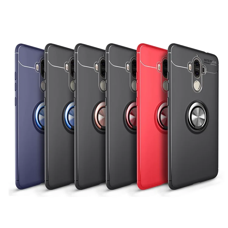 Magnetic Dedo Ring Kickstand TPU TPU Case Para Huawei Mate 9 - Negro