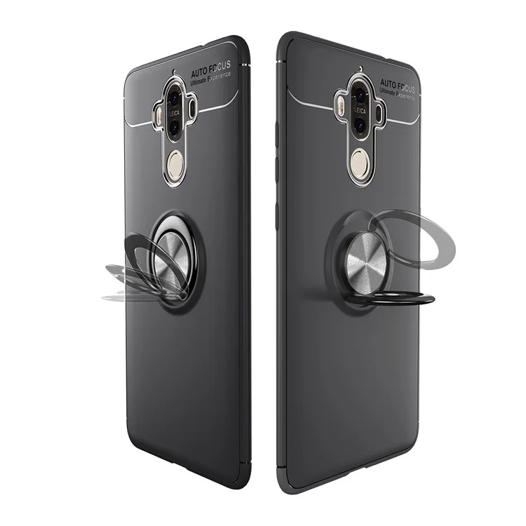 Custodia Per Telefono Tpu ad Anello di Dito Magnetico Per Huawei Mate 9 - Nero