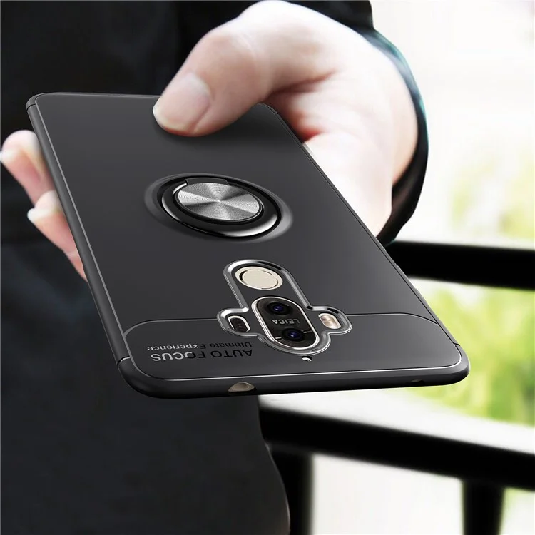 Magnetic Dedo Ring Kickstand TPU TPU Case Para Huawei Mate 9 - Negro