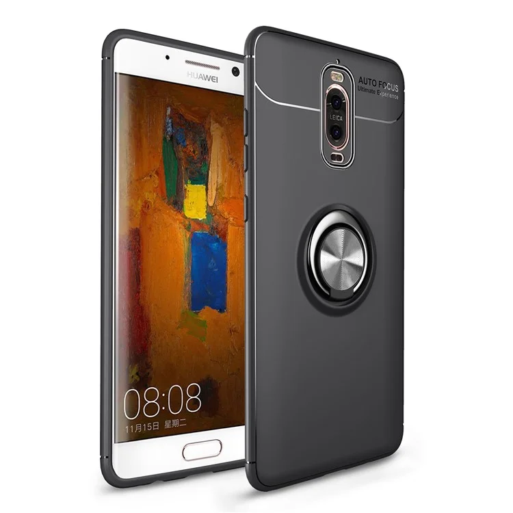 Finger Ring Kickstand TPU Case for Huawei Mate 9 Pro (Built-in Magnetic Holder Metal Sheet) - Black