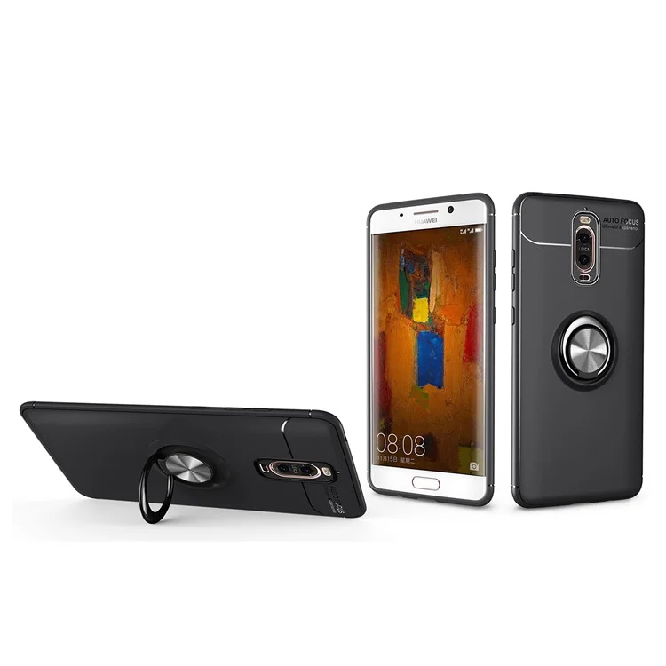 Finger Ring Kickstand TPU Case for Huawei Mate 9 Pro (Built-in Magnetic Holder Metal Sheet) - Black