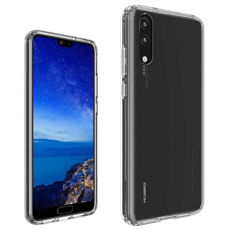 100PCS/Lot Crystal Clear Acrylic + TPU Hybrid Case for Huawei P20 - Transparent