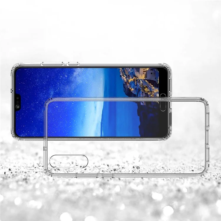 100PCS/Lot Crystal Clear Acrylic + TPU Hybrid Case for Huawei P20 - Transparent
