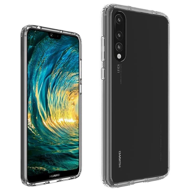 100Pcs/Lot for Huawei P20 Pro Drop-resistant Clear Acrylic + TPU Hybrid Back Cases - Transparent