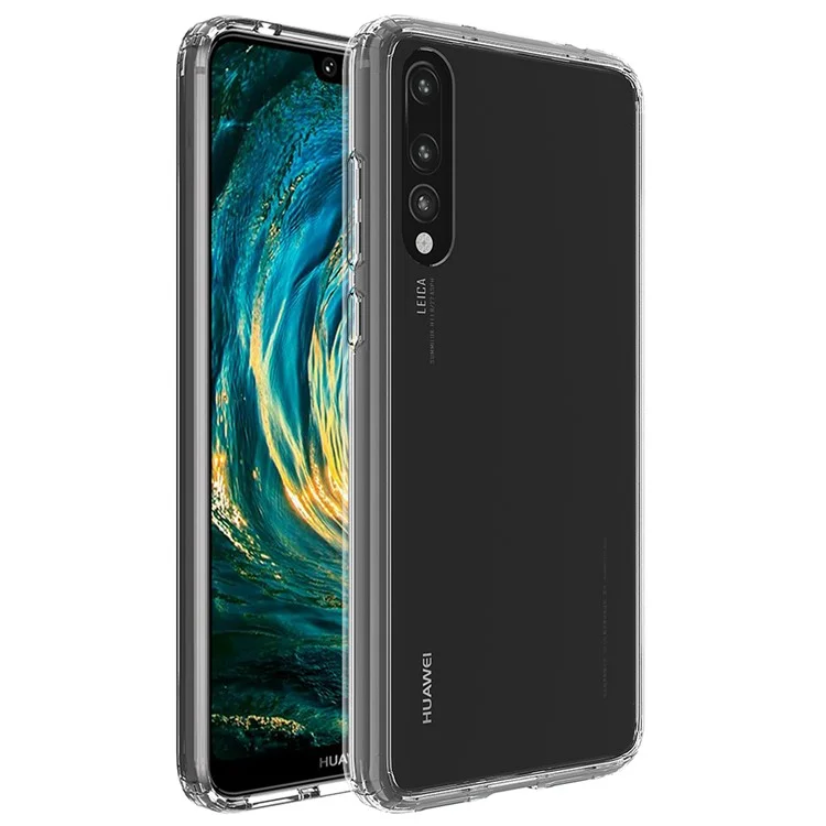 100Pcs/Lot for Huawei P20 Pro Drop-resistant Clear Acrylic + TPU Hybrid Back Cases - Transparent