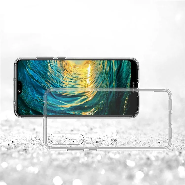100Pcs/Lot for Huawei P20 Pro Drop-resistant Clear Acrylic + TPU Hybrid Back Cases - Transparent