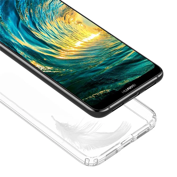 100Pcs/Lot for Huawei P20 Pro Drop-resistant Clear Acrylic + TPU Hybrid Back Cases - Transparent