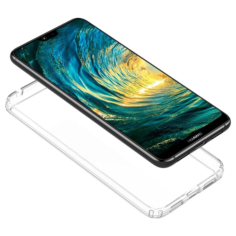 100Pcs/Lot for Huawei P20 Pro Drop-resistant Clear Acrylic + TPU Hybrid Back Cases - Transparent