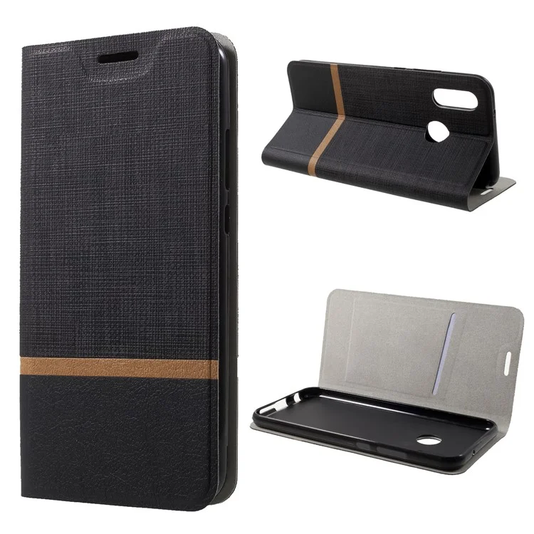 Cross Texture Leather Stand Case with Card Slot for Huawei P20 Lite/Nova 3e (China) Built-in Steel Sheet - Black