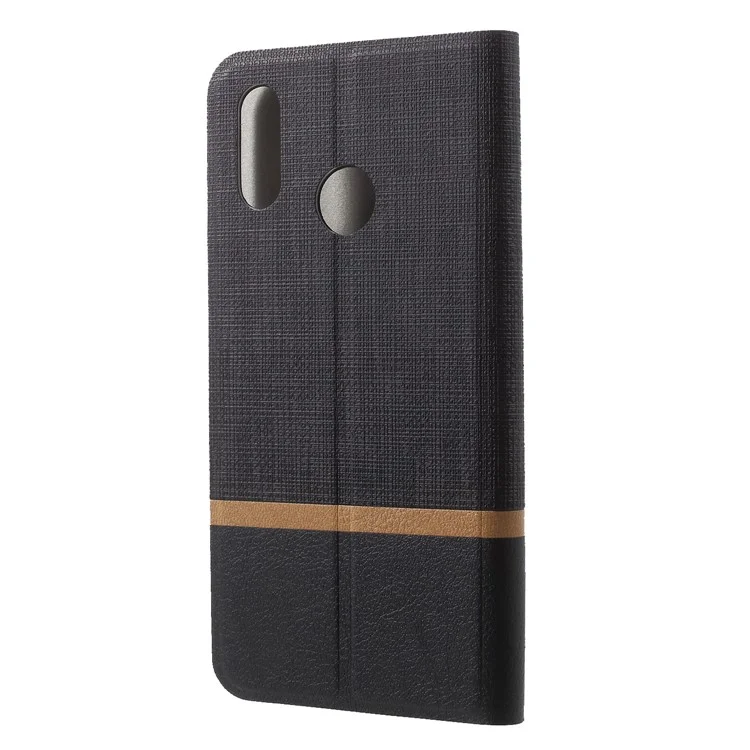 Cross Texture Leather Stand Case with Card Slot for Huawei P20 Lite/Nova 3e (China) Built-in Steel Sheet - Black