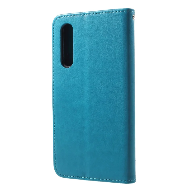 Imprint Butterfly Flower Wallet Stand Leather Mobile Case for Huawei P20 - Blue