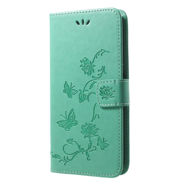 Impresión de la Billetera de Flores de Mariposa Cubierta Móvil de Cuero Para Huawei P20 Pro - Verde