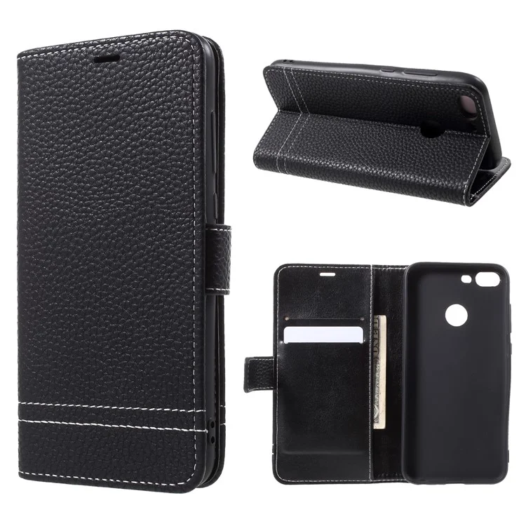 Litchi Texture PU Leather Protection Phone Case for Huawei Honor 9 Lite / Youth Edition - Black